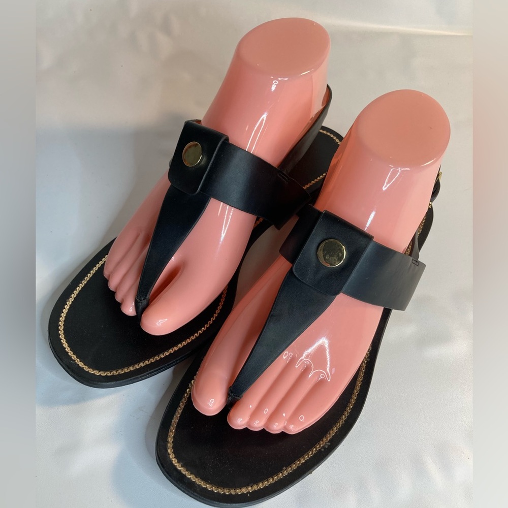 Charles and Keith Black Leather Sandals Size 39 Buckle